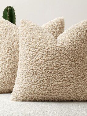 Faux Fur Throw Pillow Covers 20x20 Inch Set of 2 Boucle Neutral Decorative Sherp